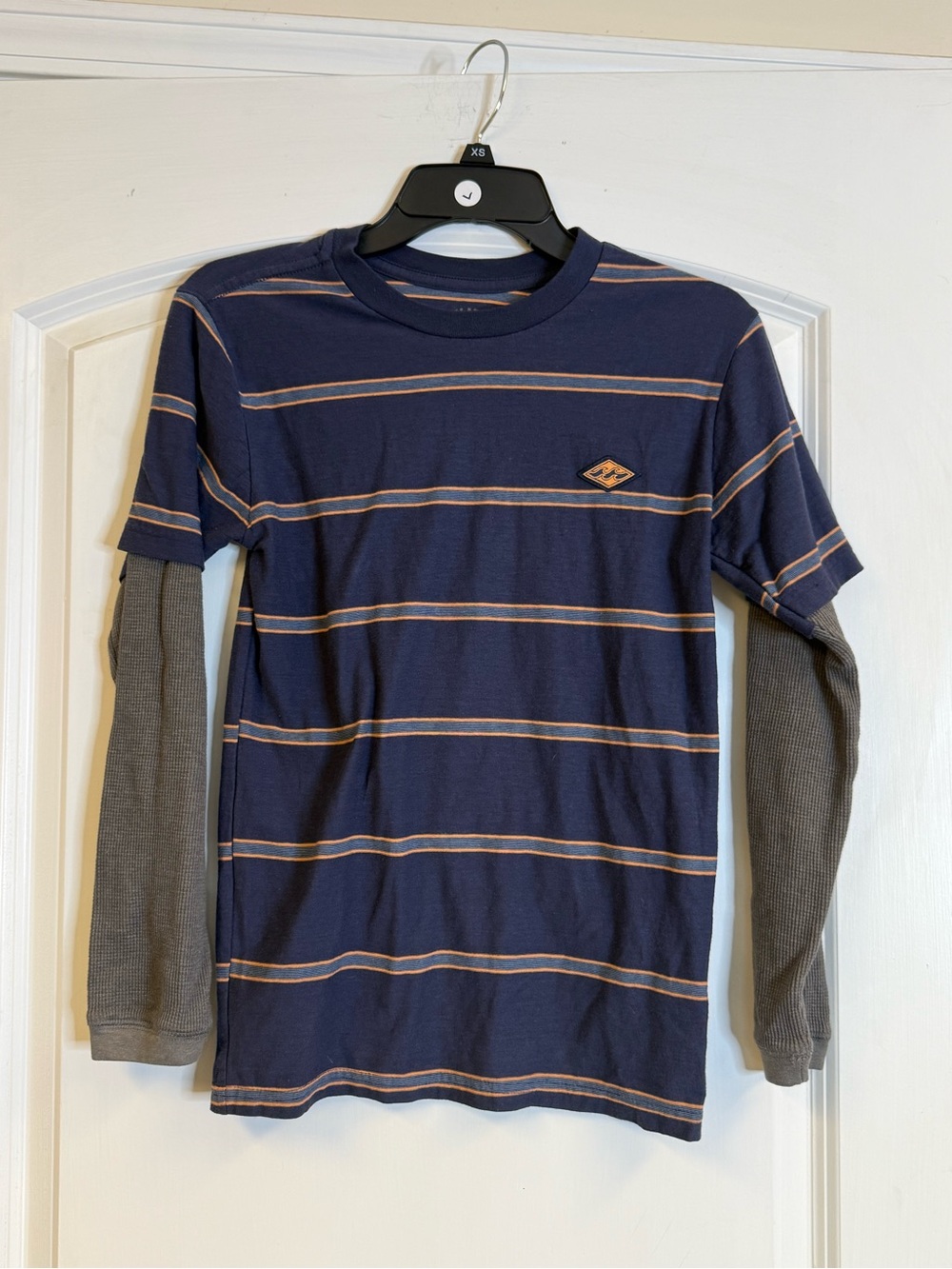 Billabong Boys Layered Long Sleeve Striped Premium Tee Navy Gray Size M
